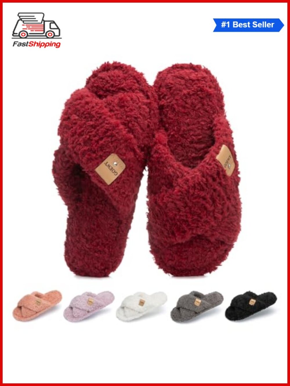 ✨ GOEWY Fuzzy Open Toe Slippers for Women Cozy Memory Foam House Shoes